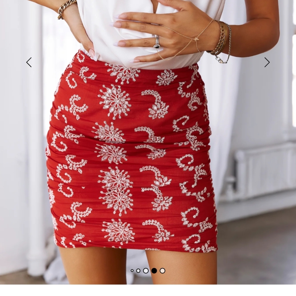 Elegant Red Embroidered Skirt
